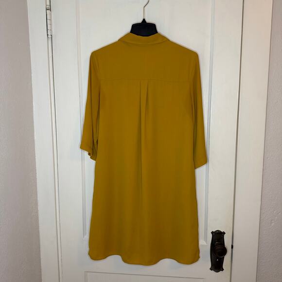 New York & Company Shirt Dress Button Up Mustard Yellow Pockets Women's Small - Picture 2 of 10